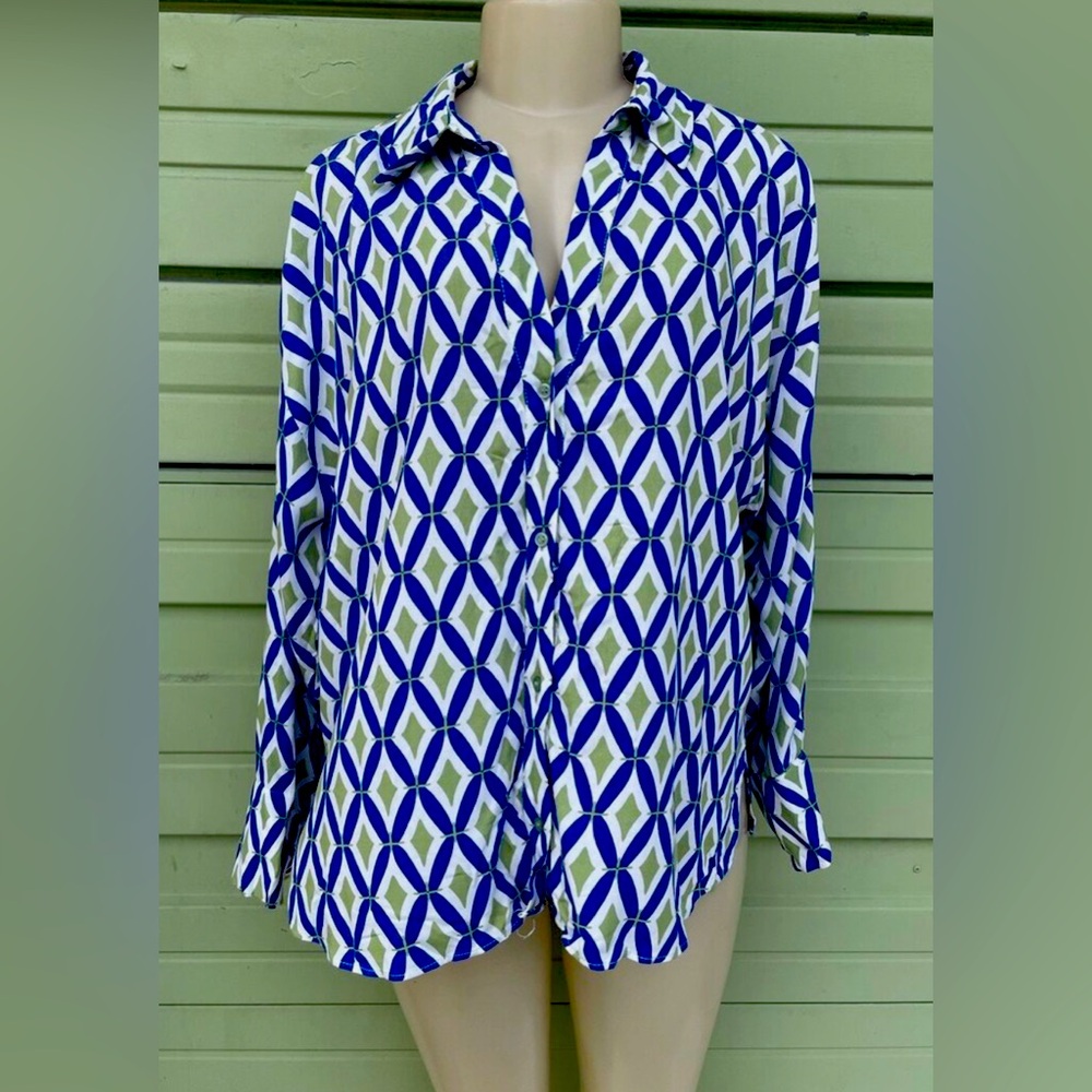 🔥 ZARA MULTICOLOR GEOMETRIC PRINT SHIRT LONG SLEEVE BUTTON